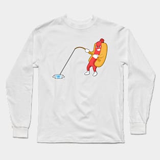 Hotdog at Fishing with Fishing rod Long Sleeve T-Shirt